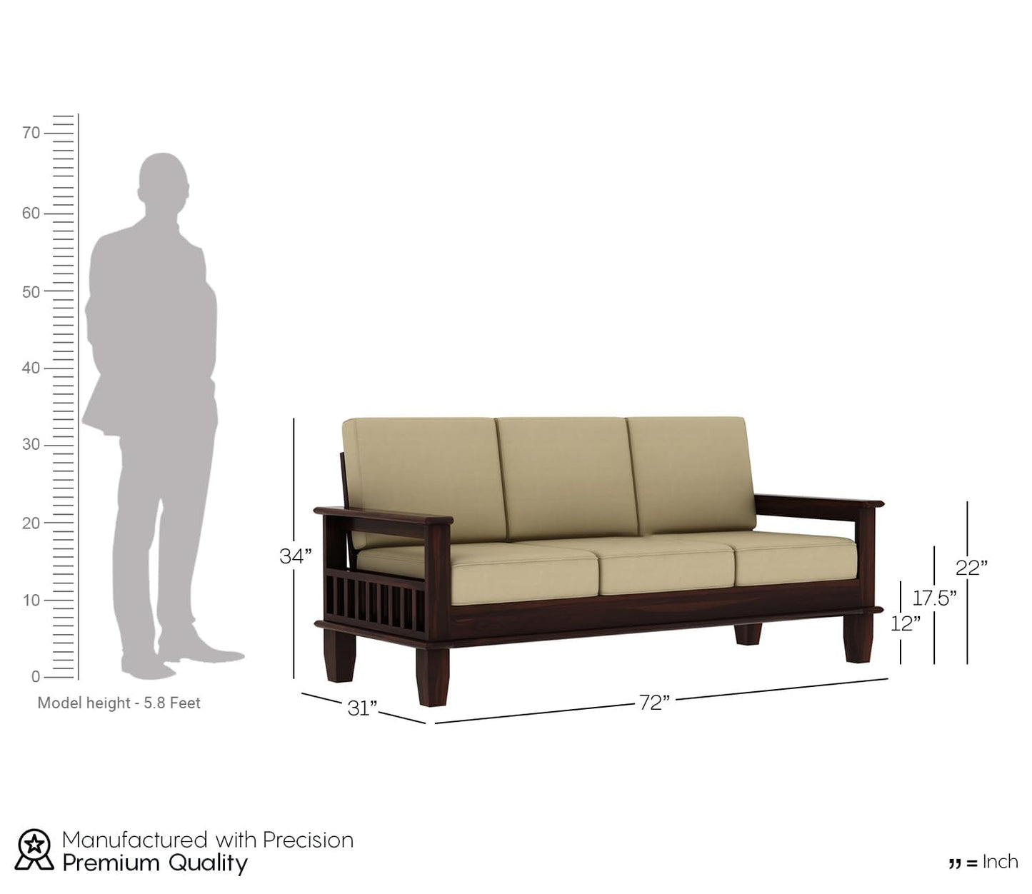 Premium Sheesham Wood 3-Seater Sofa | Modern Living Room Sofa