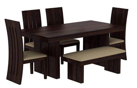 Mordern Solid Sheesham Wood 6 Seater Dining Table Set with Bench and chair