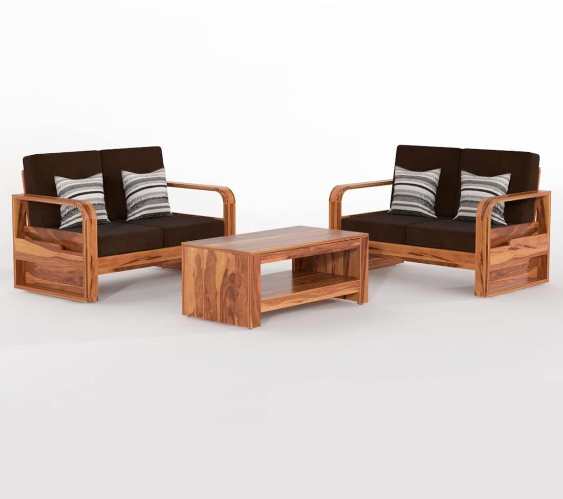 Sheesham Wood Sofa Set 4 Seater with Coffee Table for living room