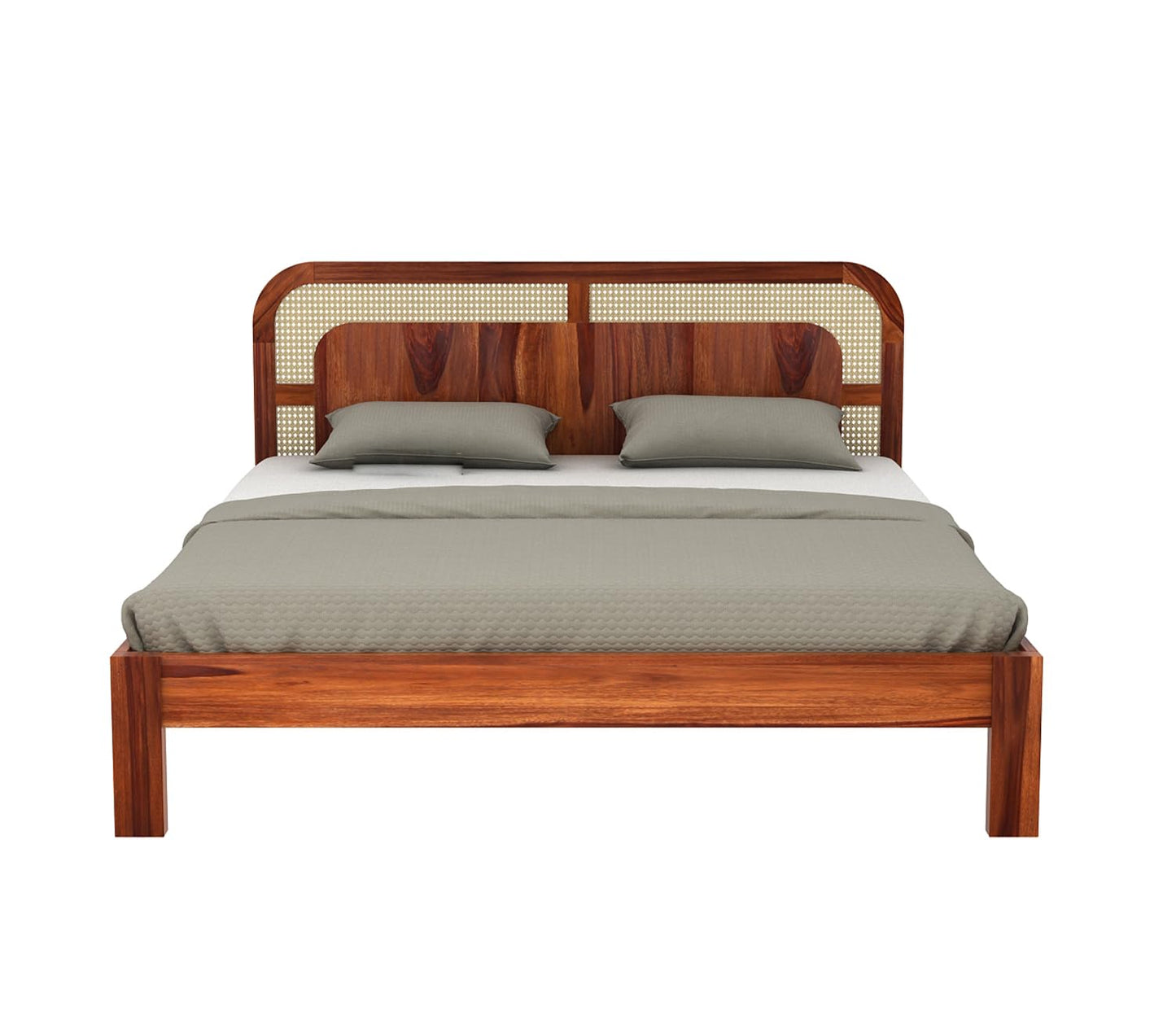 Premium Sheesham Wood queen Size Bed with Cane Headboard