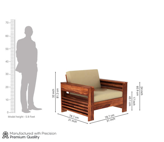 Modern Sheesham Wood 3+1+1 Sofa with Storage Armrest