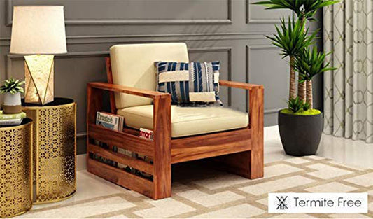 Solid Sheesham Wood Sofa Set 3+1+1 Seater | Modern Wooden Sofa