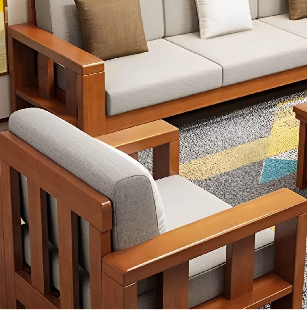 Solid Sheesham Wood 5-Seater(3+1+1) Sofa for Living Room