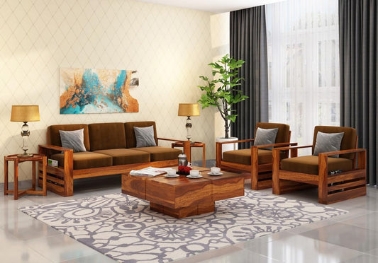 Wooden Sofa Set in Solid Sheesham Wood – 5 Seater ( 3+1+1 )