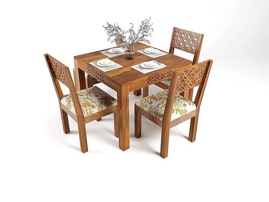 Solid Sheesham Wood 4 Seater Dining Table Set with Bench