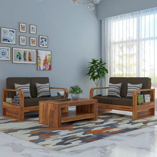 Sheesham Wood Sofa Set 4 Seater with Coffee Table for living room