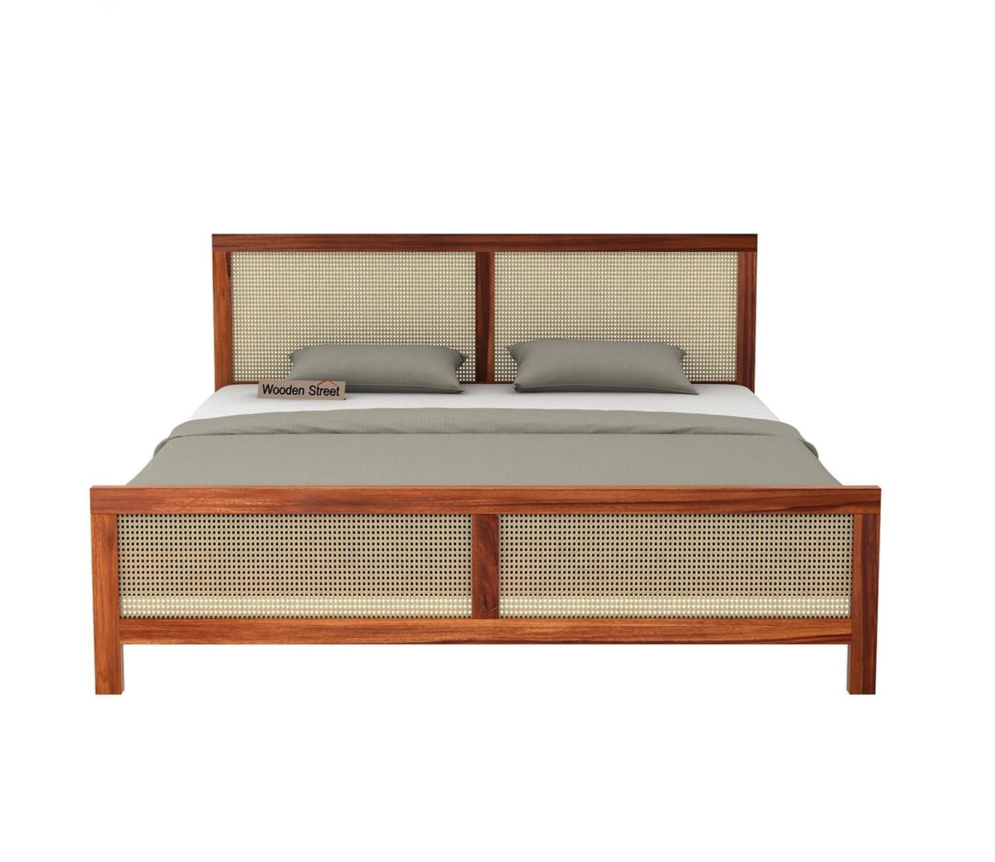 Solid Sheesham Wood queen Size Bed with Cane Headboard & Footboard