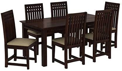 Solid Sheesham Wood 6 Seater Dining Table Set with High Back Upholstered Chairs