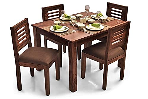 Solid Sheesham Wood 4 Seater Dining Table Set with Chairs