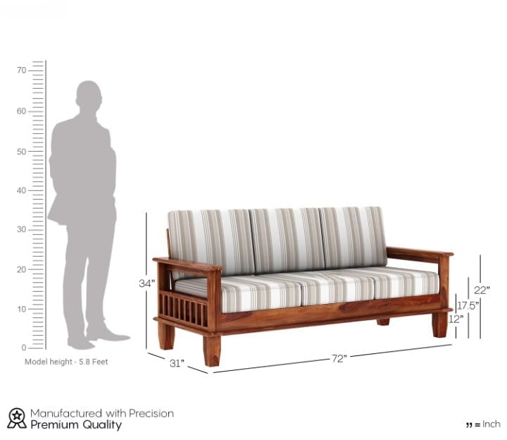 Premium Solid Sheesham Wood Sofa Set (3+1+1) with Storage Armrests