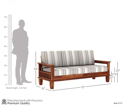 Premium Solid Sheesham Wood Sofa Set (3+1+1) with Storage Armrests