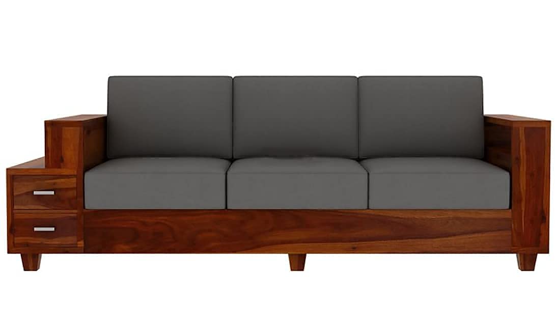 Solid Sheesham Wood 3 Seater Sofa with Storage Drawers