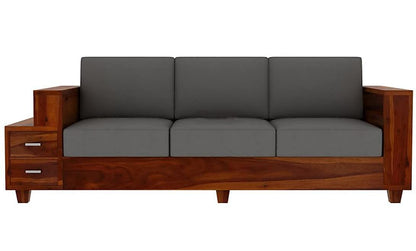Solid Sheesham Wood 3 Seater Sofa with Storage Drawers
