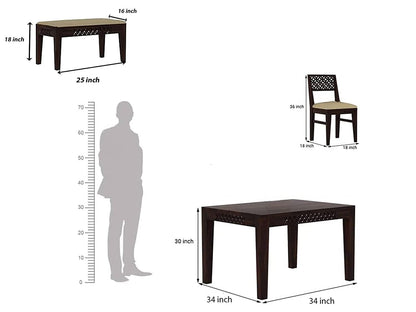 Solid Sheesham Wood 4 Seater Dining Table Set with Bench