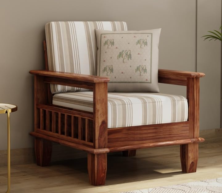 Premium Solid Sheesham Wood Sofa Set (3+1+1) with Storage Armrests
