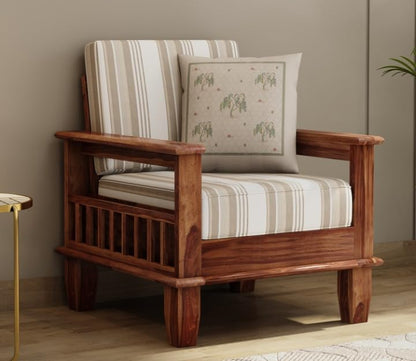 Premium Solid Sheesham Wood Sofa Set (3+1+1) with Storage Armrests
