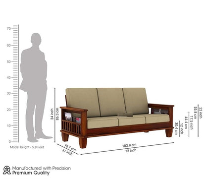 Premium Solid Sheesham Wood Sofa Set (3+1+1) with Storage Armrests