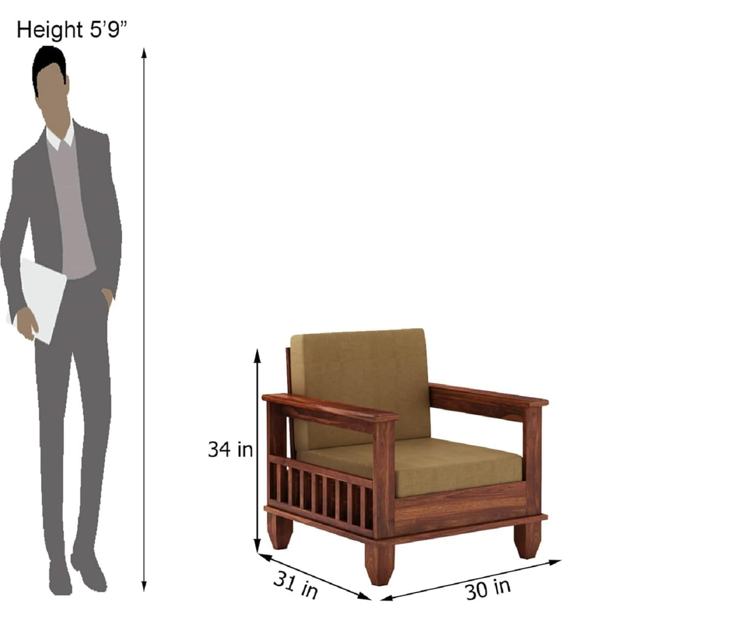 Premium Solid Sheesham Wood Sofa Set (3+1+1) with Storage Armrests