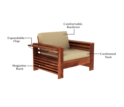 Modern Sheesham Wood 3+1+1 Sofa with Storage Armrest