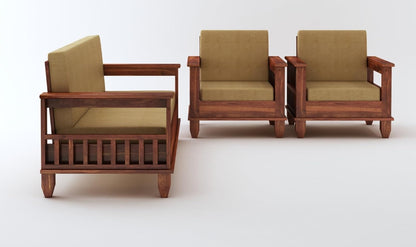 Premium Solid Sheesham Wood Sofa Set (3+1+1) with Storage Armrests