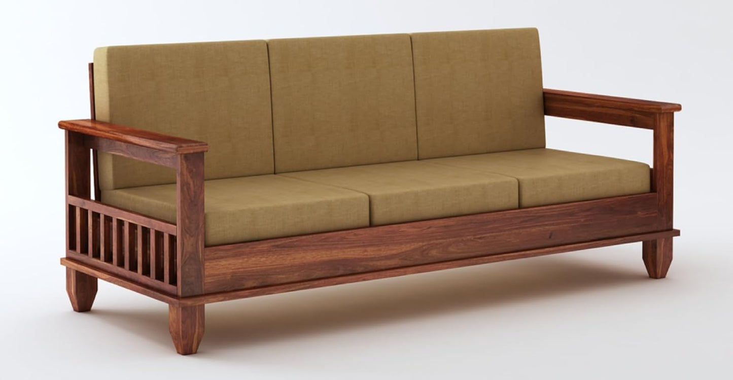 Premium Solid Sheesham Wood Sofa Set (3+1+1) with Storage Armrests
