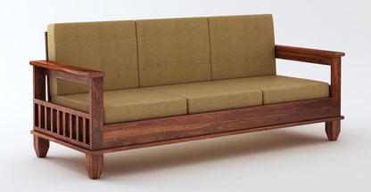 Premium Solid Sheesham Wood Sofa Set (3+1+1) with Storage Armrests