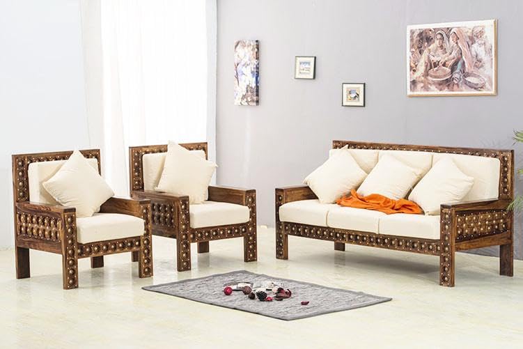 Premium Solid Sheesham Wood Sofa Set (3+1+1) – Honey Finish