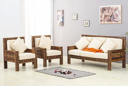 Premium Solid Sheesham Wood Sofa Set (3+1+1) – Honey Finish