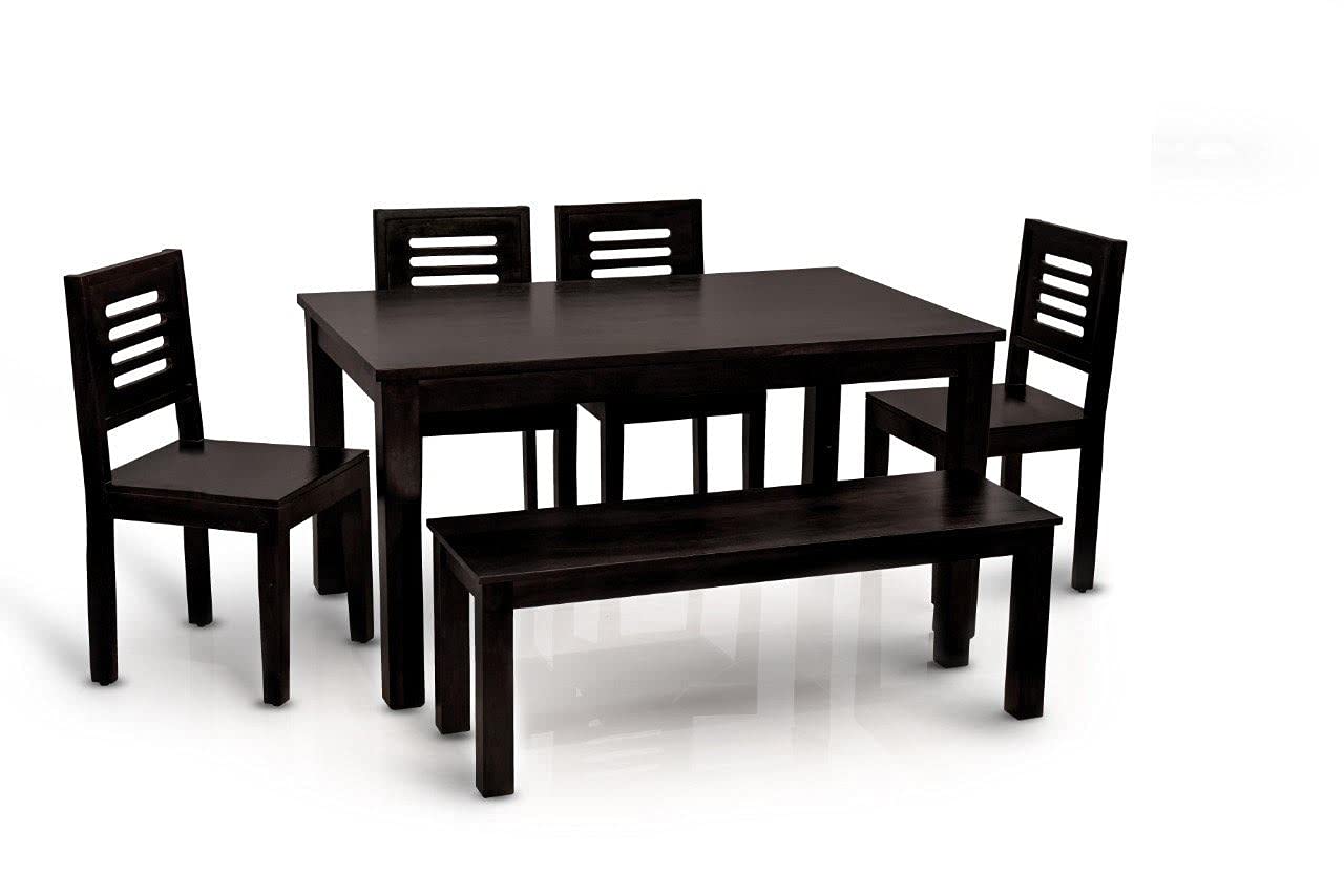 Solid Sheesham Wood 6 Seater Dining Table Set with Bench & Chairs