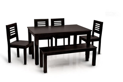 Solid Sheesham Wood 6 Seater Dining Table Set with Bench & Chairs