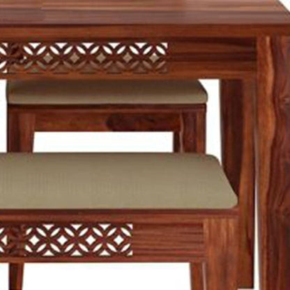 Solid Sheesham Wood 4 Seater Dining Table Set with Bench