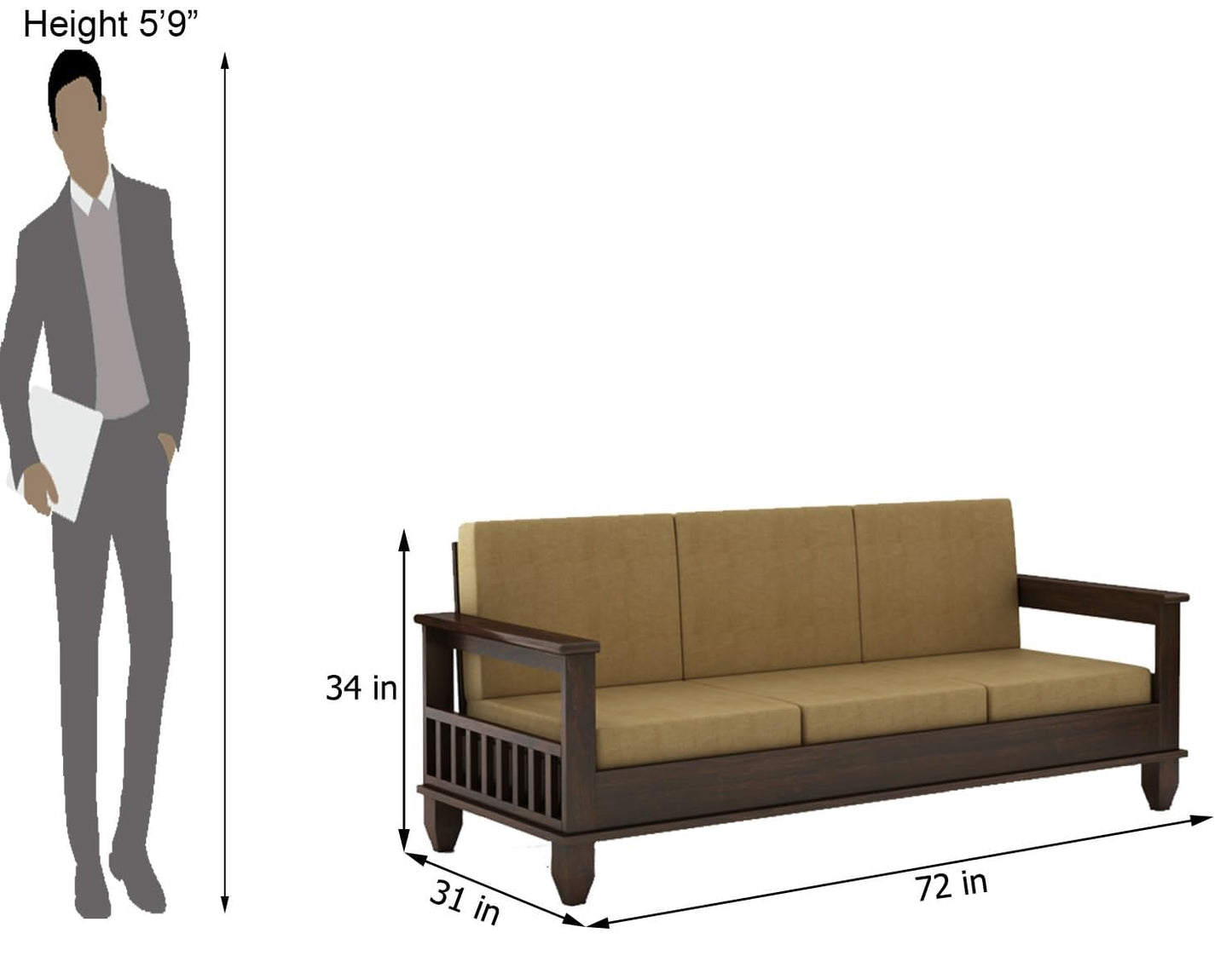 Premium Solid Sheesham Wood Sofa Set (3+1+1) with Storage Armrests