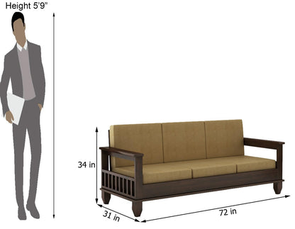 Premium Solid Sheesham Wood Sofa Set (3+1+1) with Storage Armrests