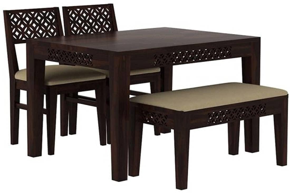Solid Sheesham Wood 4 Seater Dining Table Set with Bench