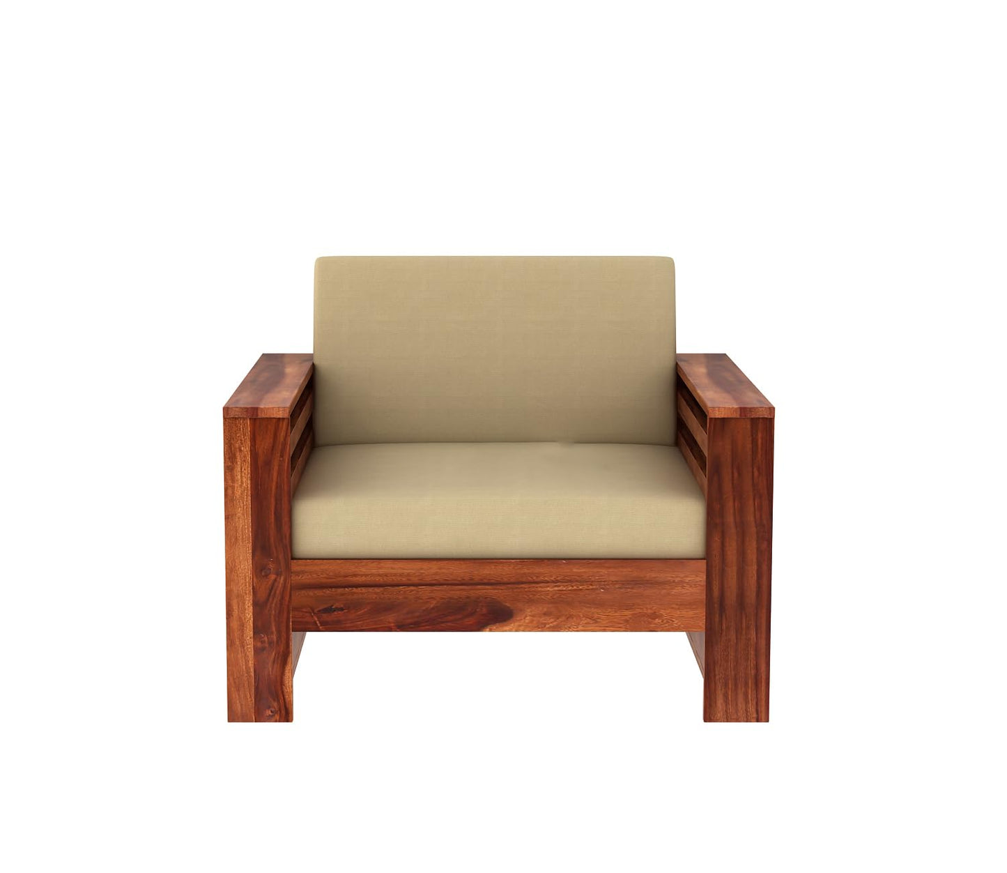 Modern Sheesham Wood 3+1+1 Sofa with Storage Armrest