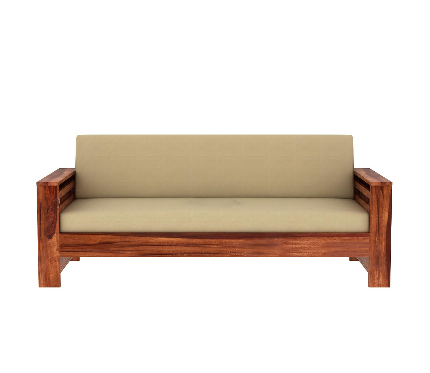 Modern Sheesham Wood 3+1+1 Sofa with Storage Armrest