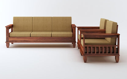 Premium Solid Sheesham Wood Sofa Set (3+1+1) with Storage Armrests