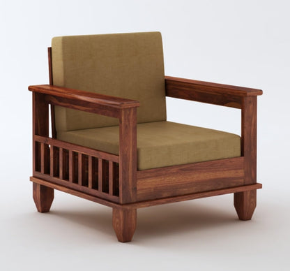 Premium Solid Sheesham Wood Sofa Set (3+1+1) with Storage Armrests