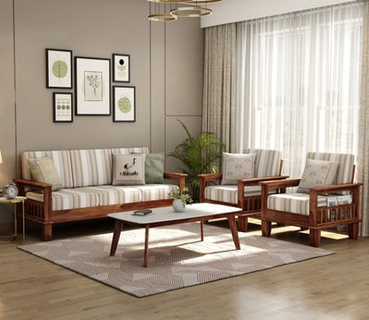 Premium Solid Sheesham Wood Sofa Set (3+1+1) with Storage Armrests