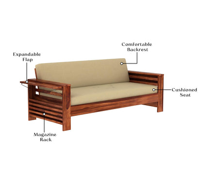 Modern Sheesham Wood 3+1+1 Sofa with Storage Armrest