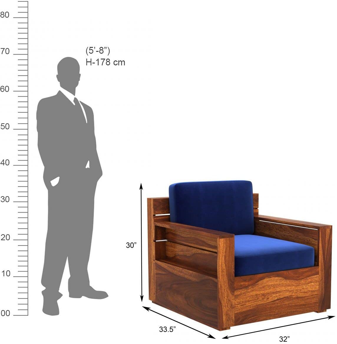 Solid Sheesham Wood Modern 3+1+1 -Seater Wooden Sofa for Living Room