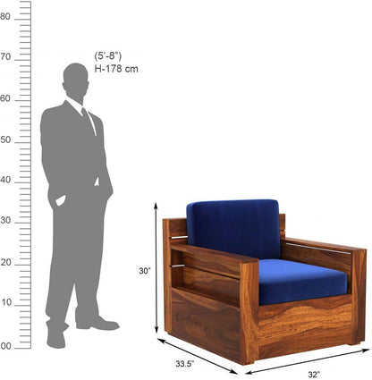 Solid Sheesham Wood Modern 3+1+1 -Seater Wooden Sofa for Living Room