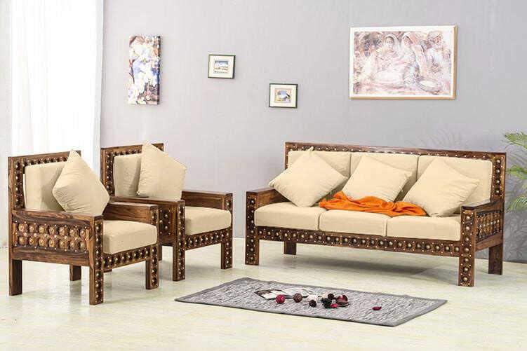 Premium Solid Sheesham Wood Sofa Set (3+1+1) – Honey Finish