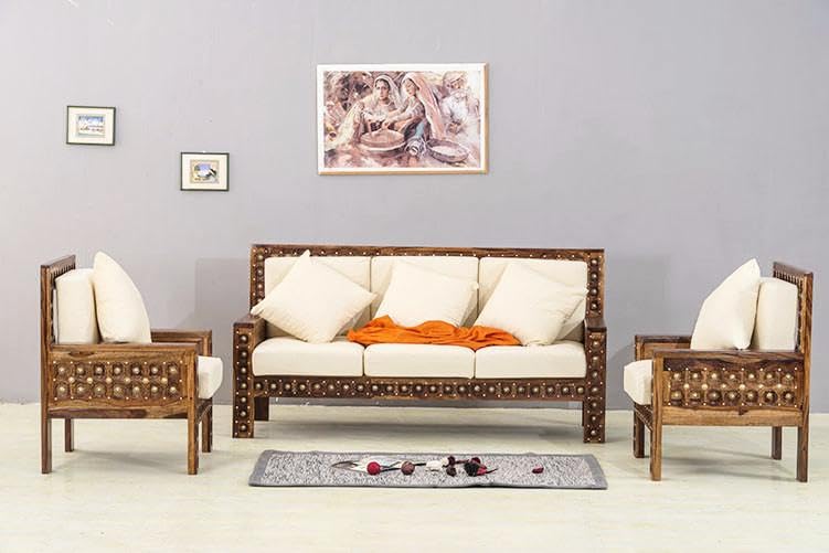 Premium Solid Sheesham Wood Sofa Set (3+1+1) – Honey Finish
