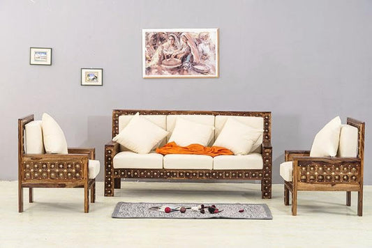 Premium Solid Sheesham Wood Sofa Set (3+1+1) – Honey Finish