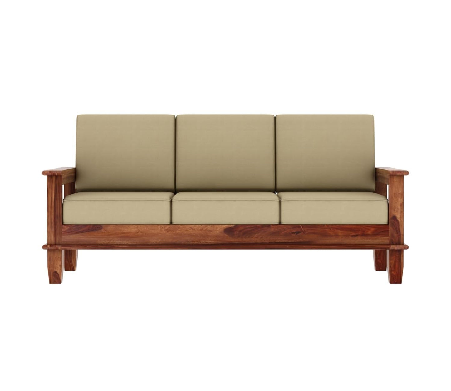 Premium Solid Sheesham Wood Sofa Set (3+1+1) with Storage Armrests