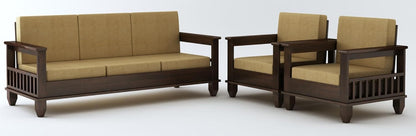 Premium Solid Sheesham Wood Sofa Set (3+1+1) with Storage Armrests