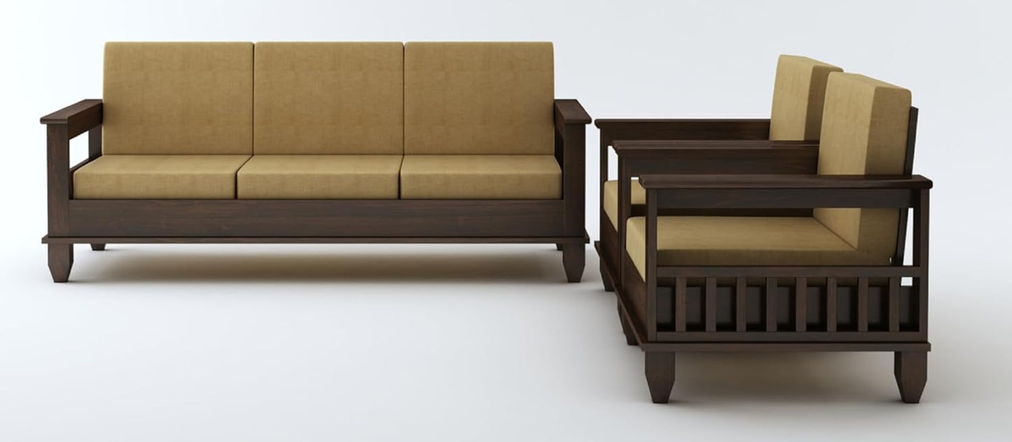 Premium Solid Sheesham Wood Sofa Set (3+1+1) with Storage Armrests
