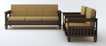 Premium Solid Sheesham Wood Sofa Set (3+1+1) with Storage Armrests