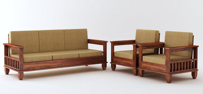 Premium Solid Sheesham Wood Sofa Set (3+1+1) with Storage Armrests